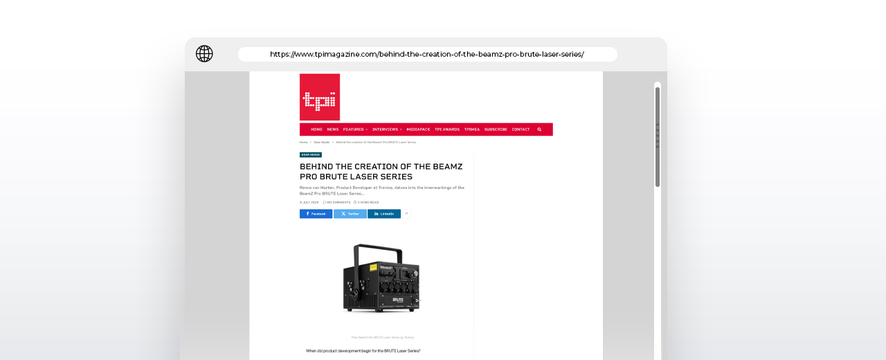 BeamZ Pro BRUTE Laser Series featured in TPi Magazine